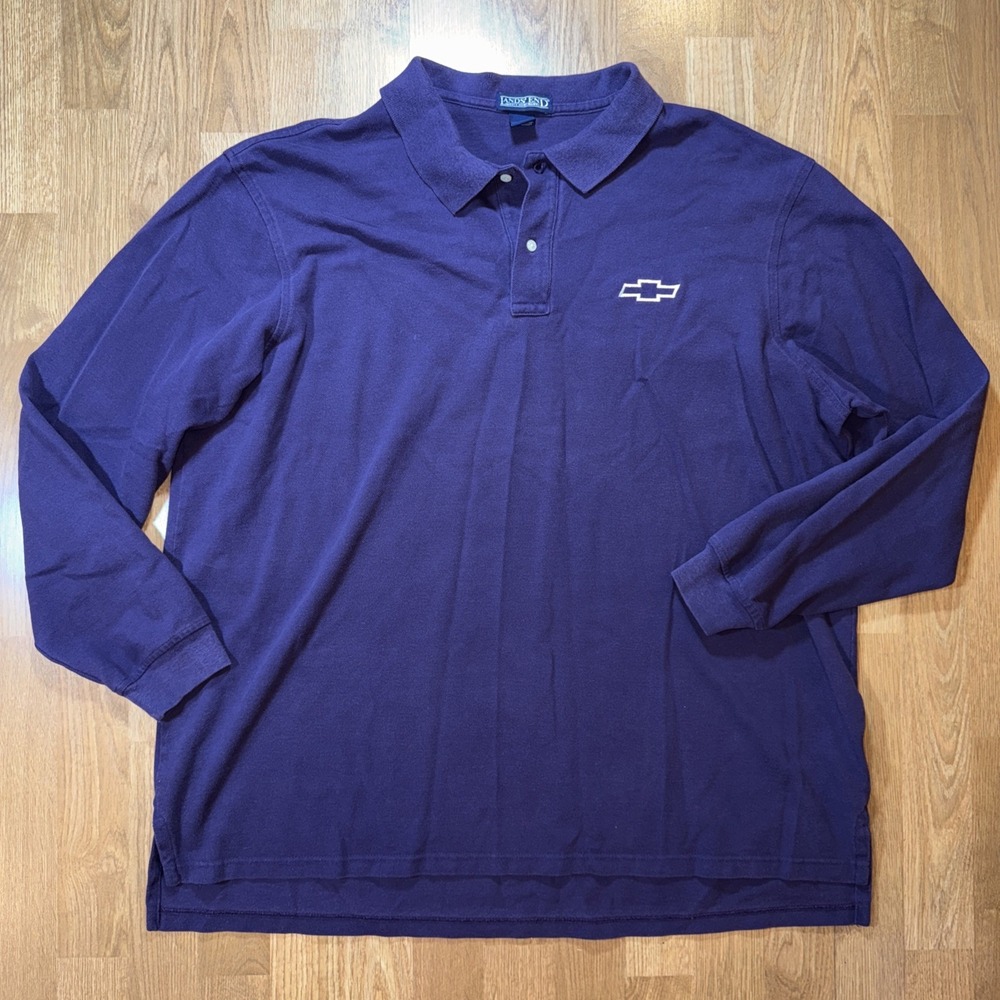 Vintage Lands End Chevrolet Long Sleeve Polo Shirt Mens XXL Purple Cotton USA